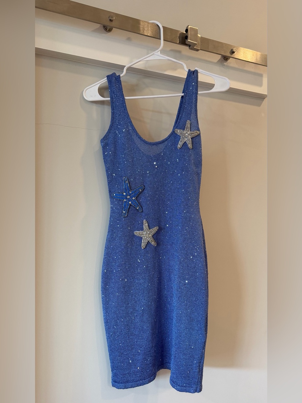 White Fox Gen Z Love Blue Sequin Starfish Mini Dress S
